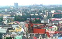 Nová radnice - pohled z vyhlídkové věže, Evangelický kostel, Ostrava