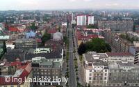 Nová radnice - pohled z vyhlídkové věže, ulice 30.dubna, Ostrava