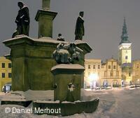 Masarykovo náměstí, kašna, večer, Nový Jičín