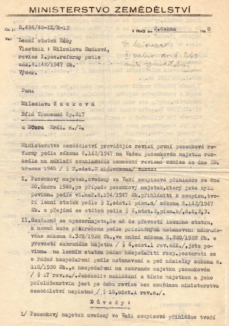 Znárodnění Lovčího zámečku 1948