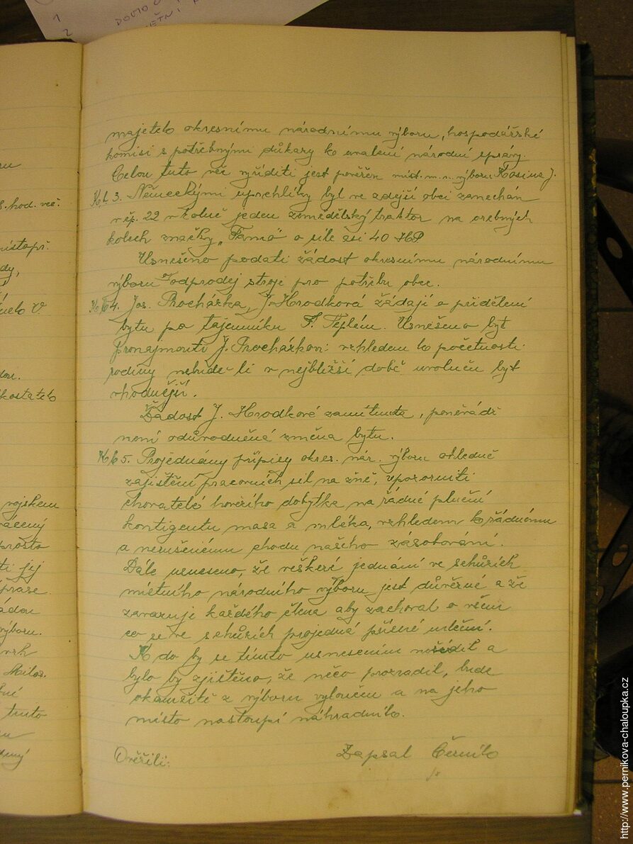Zápis ze schůze MNV Ráby dne 21. 6. 1945