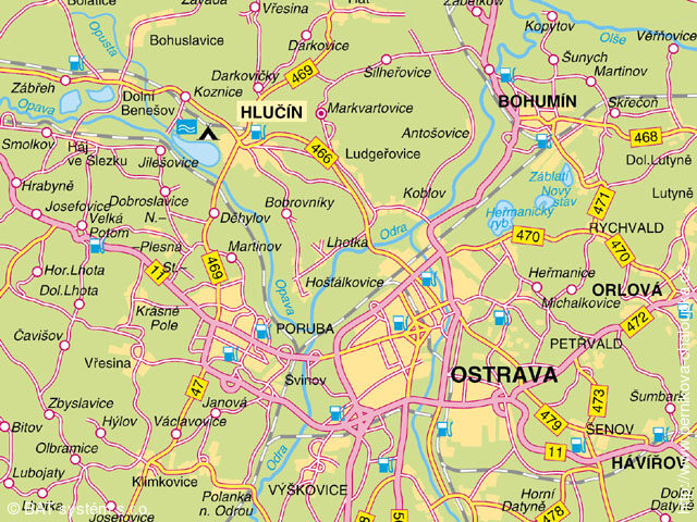 Hlučín, mapa okolí